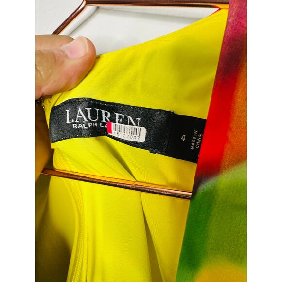 LAUREN RALPH LAUREN Multicolor Tie-Dye Chiffon A-Line Sleeveless Mekkac Gown 4 - Picture 11 of 12